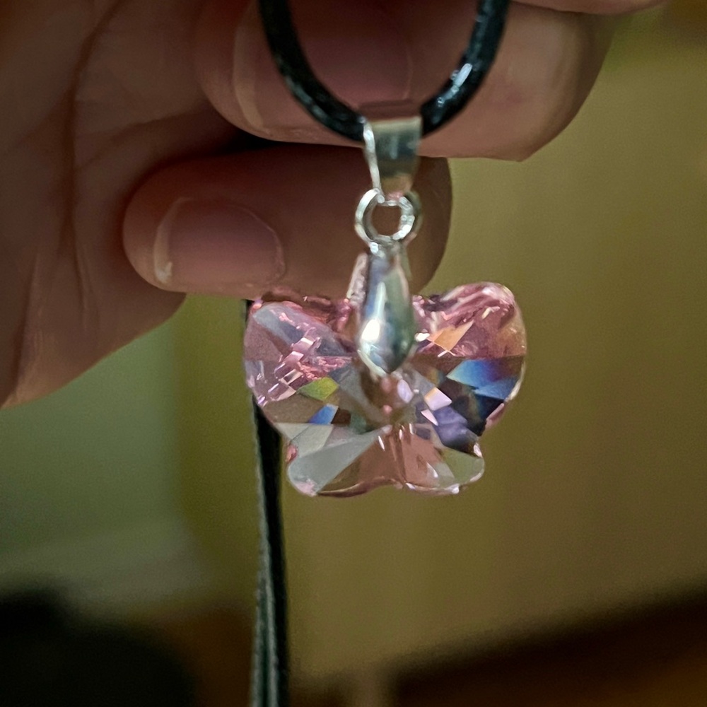 Swarovski crystal butterfly necklace on black cord